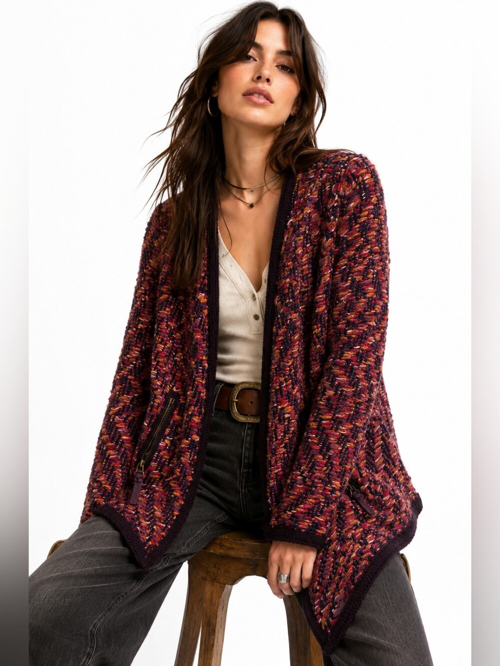 Anthropologie Moth Keavy Multicolor Wool Mohair Knit Cardigan Small